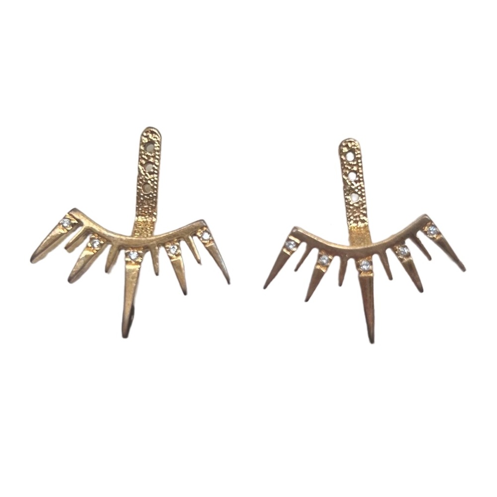 Cubic Zirconia Gold Plated Spiked Ear Jackets.